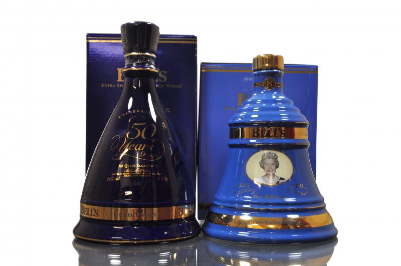Bells Golden Jubilee Decanter 1952 - 2002 & Celebrating 75th Birthday HM Queen Elizabeth I