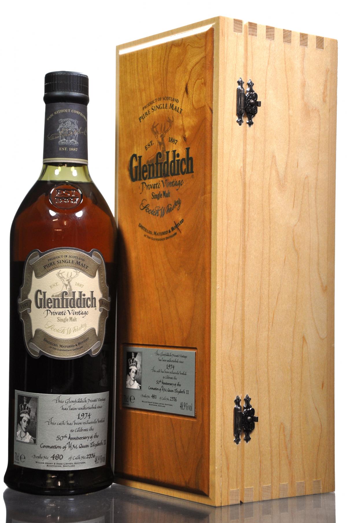 Glenfiddich 1974-2003 - Private Vintage - Single Cask 2336 - 50th Anniversary H.M. Queen E