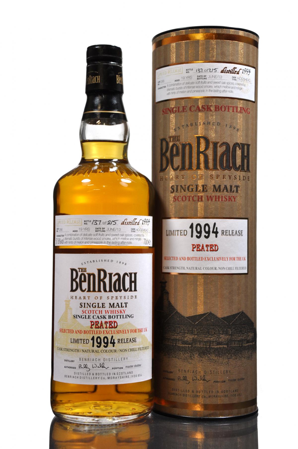 Benriach 1994-2013 - 19 Year Old - Single Cask 286 - UK Exclusive - Peated