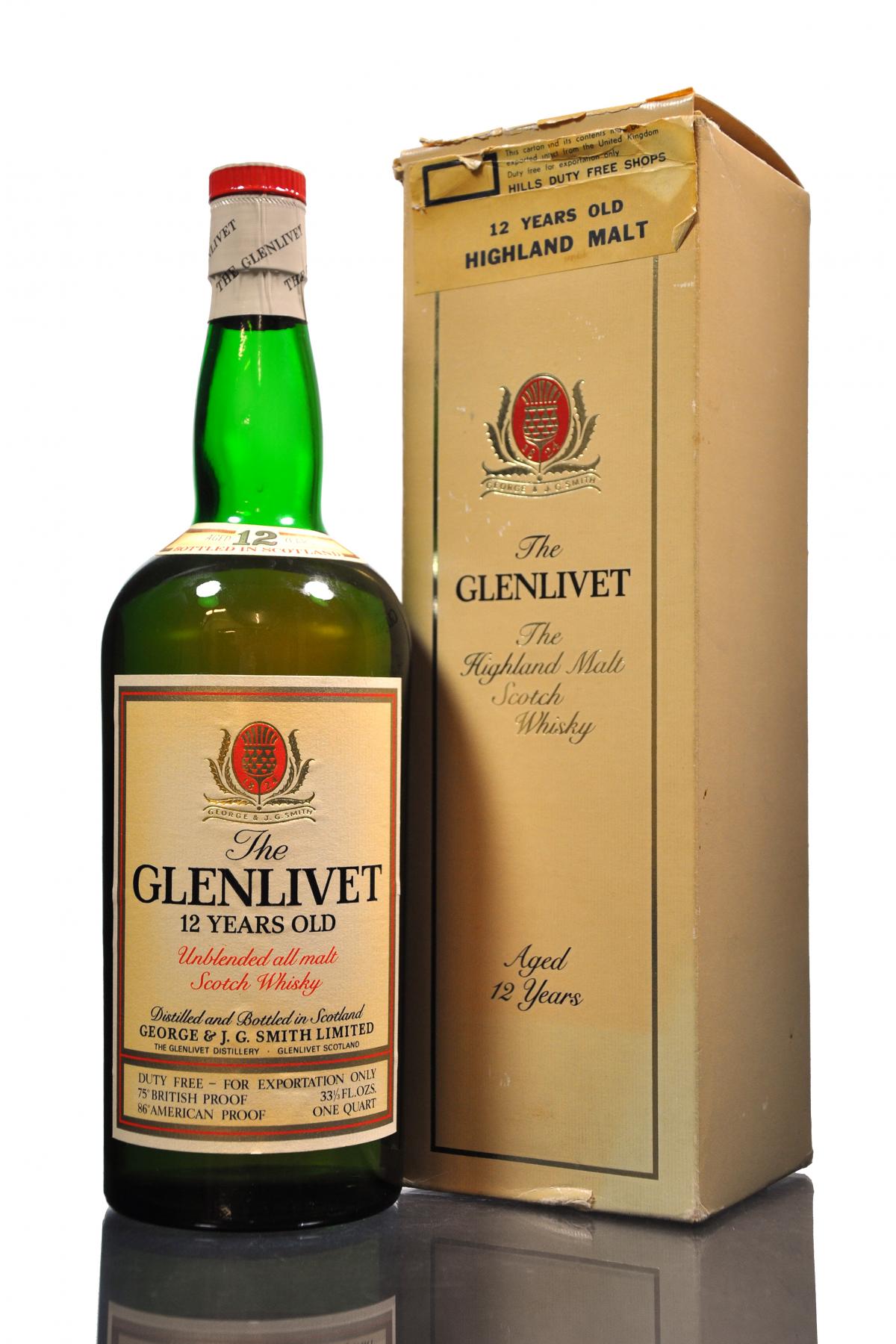 Glenlivet 12 Year Old - 33 1/3 Fl Ozs - 1970s - Duty Free