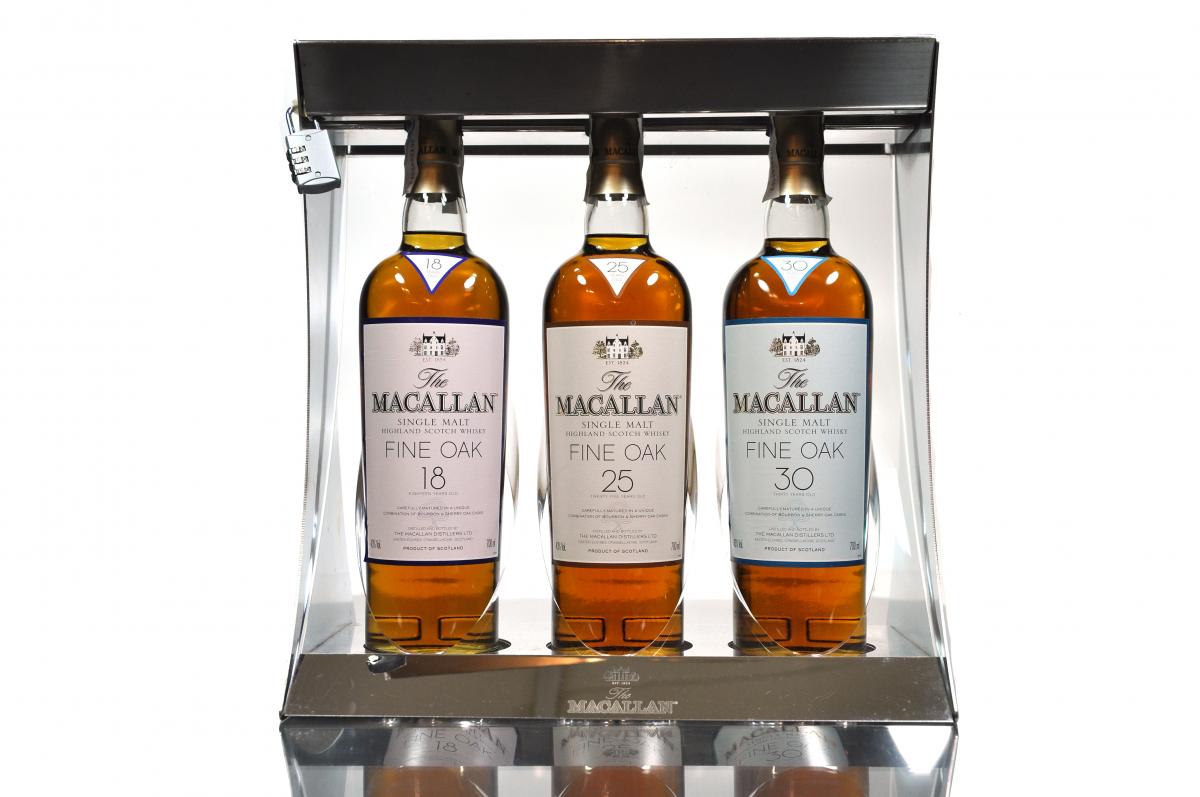 Macallan Fine Oak Collection - 18, 25 & 30 Year Old - With Stainless Steel Tantalus