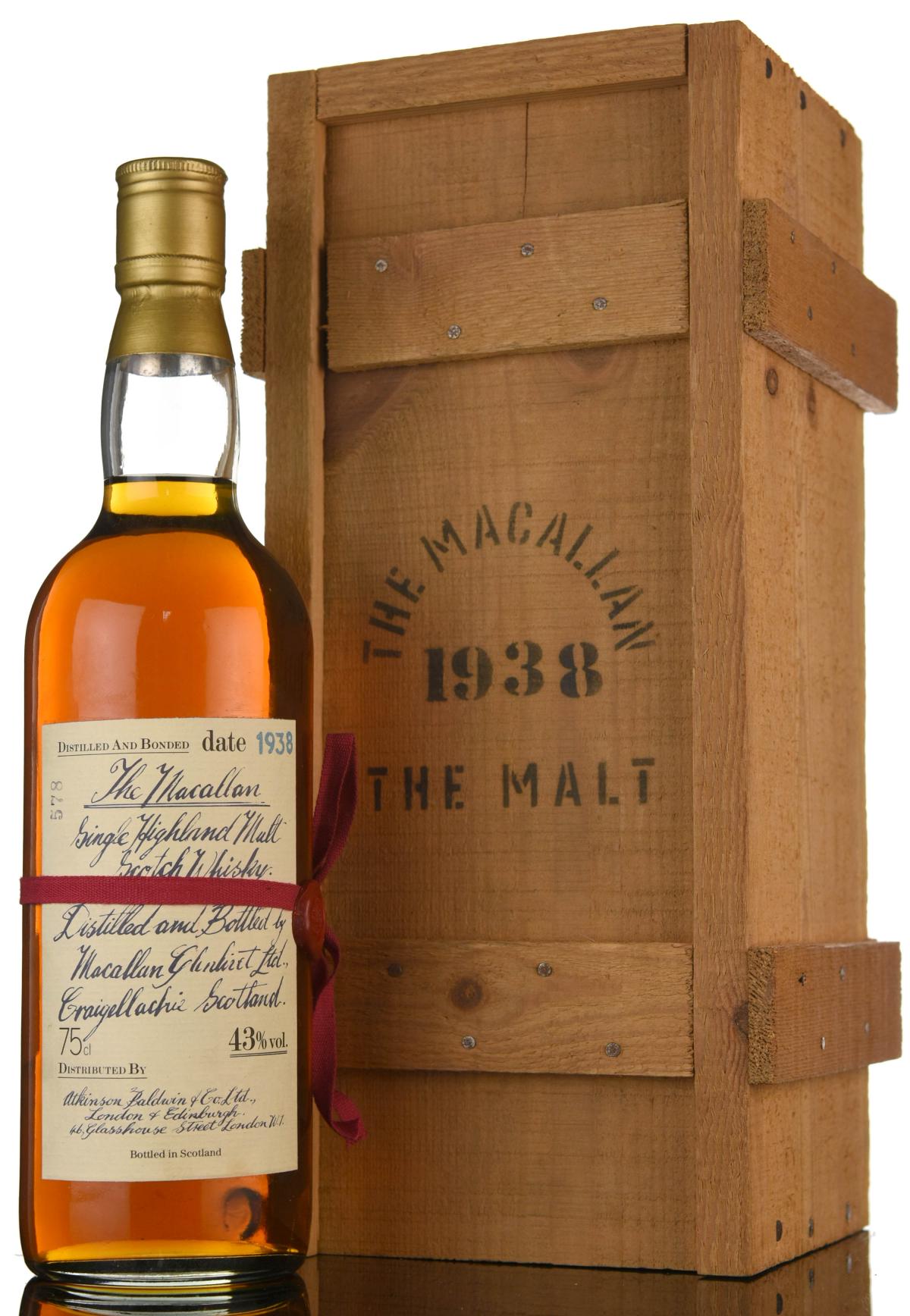 Macallan 1938 - Atkinson Baldwin & Co - Handwritten Label