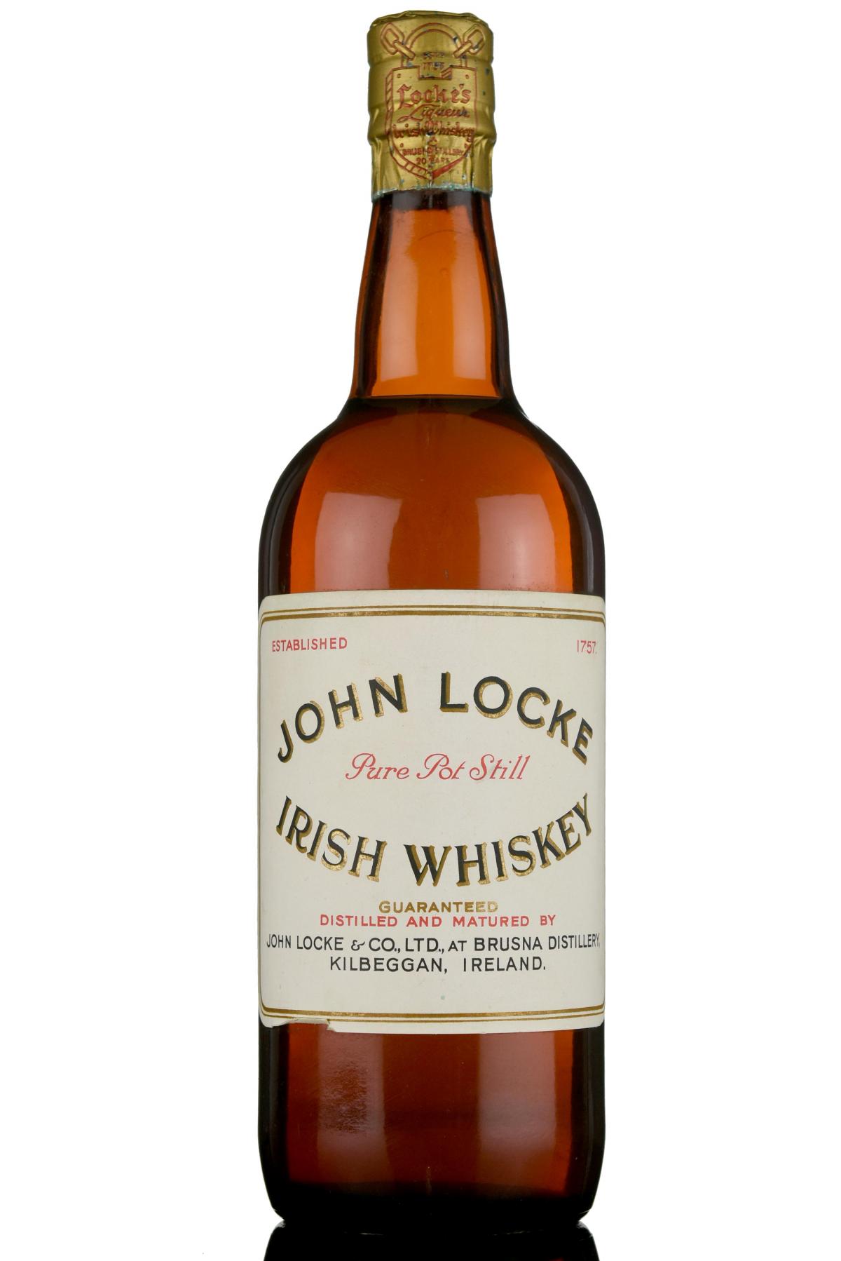 John Locke - Pure Pot Still Irish Whiskey - Brusna Distillery - Circa 1940s