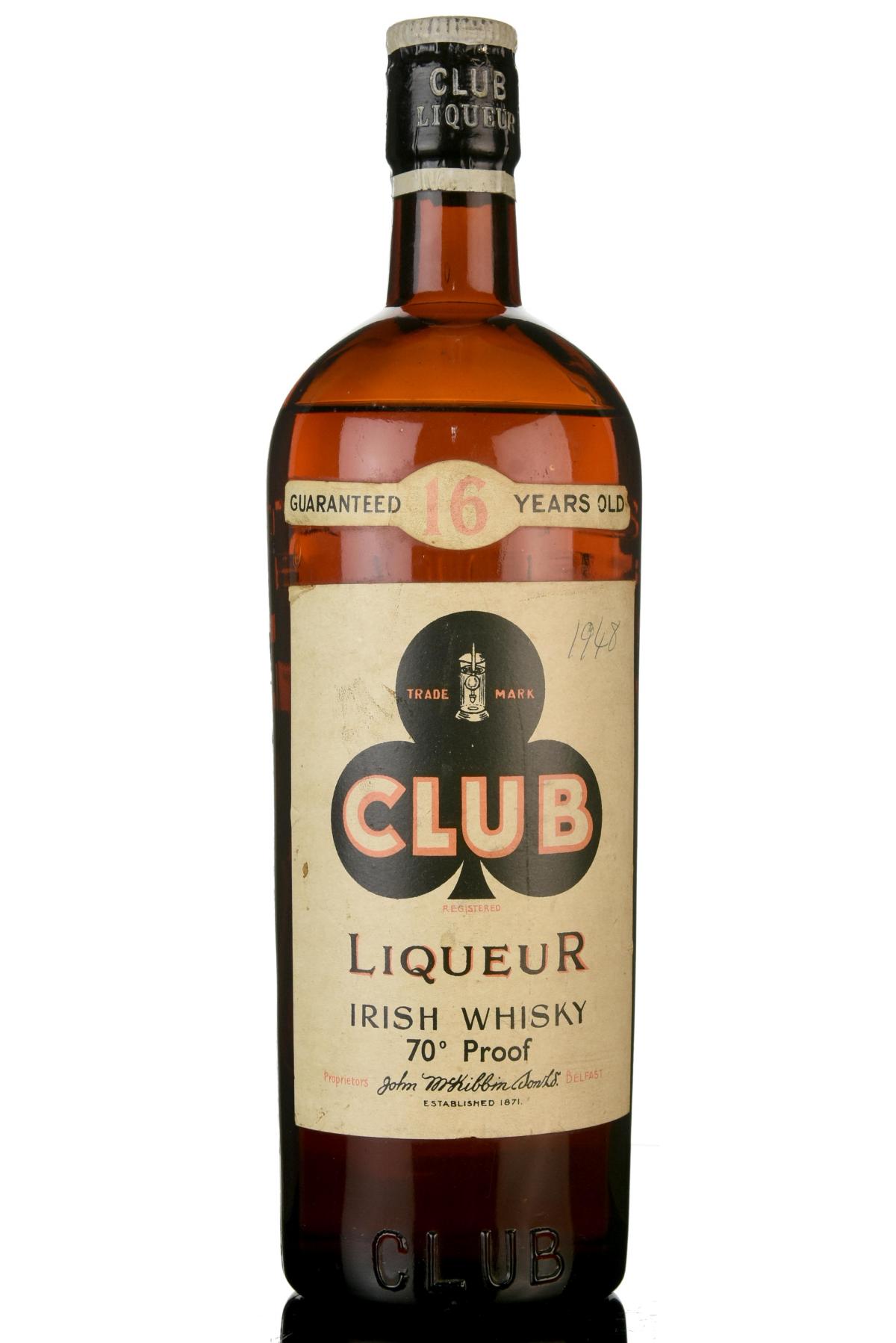 John Mckibbin Club Liqueur 16 Year Old - Irish Whiskey - Circa 1940