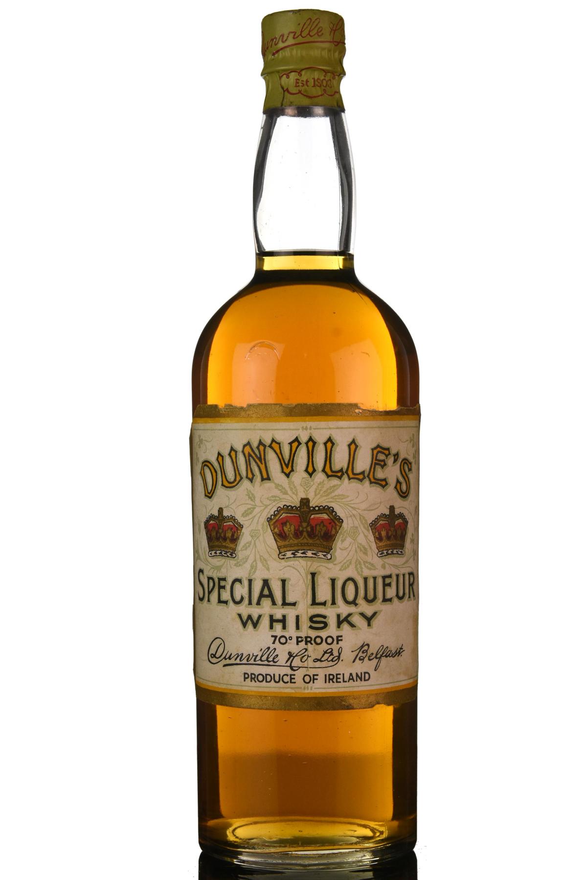 Dunvilles Three Crowns Irish Whiskey Circa 1940