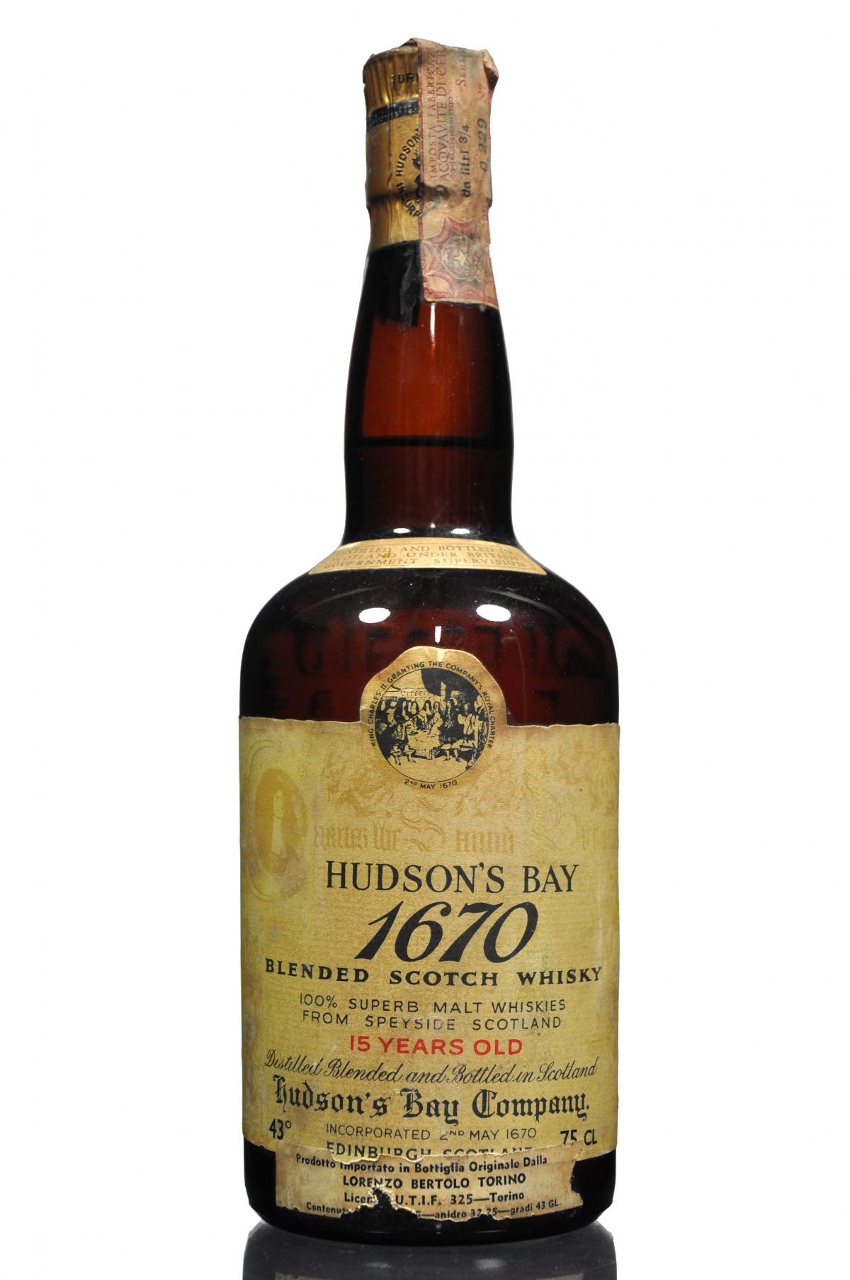 Hudsons Bay 15 Year Old - Torino Import - 1960s