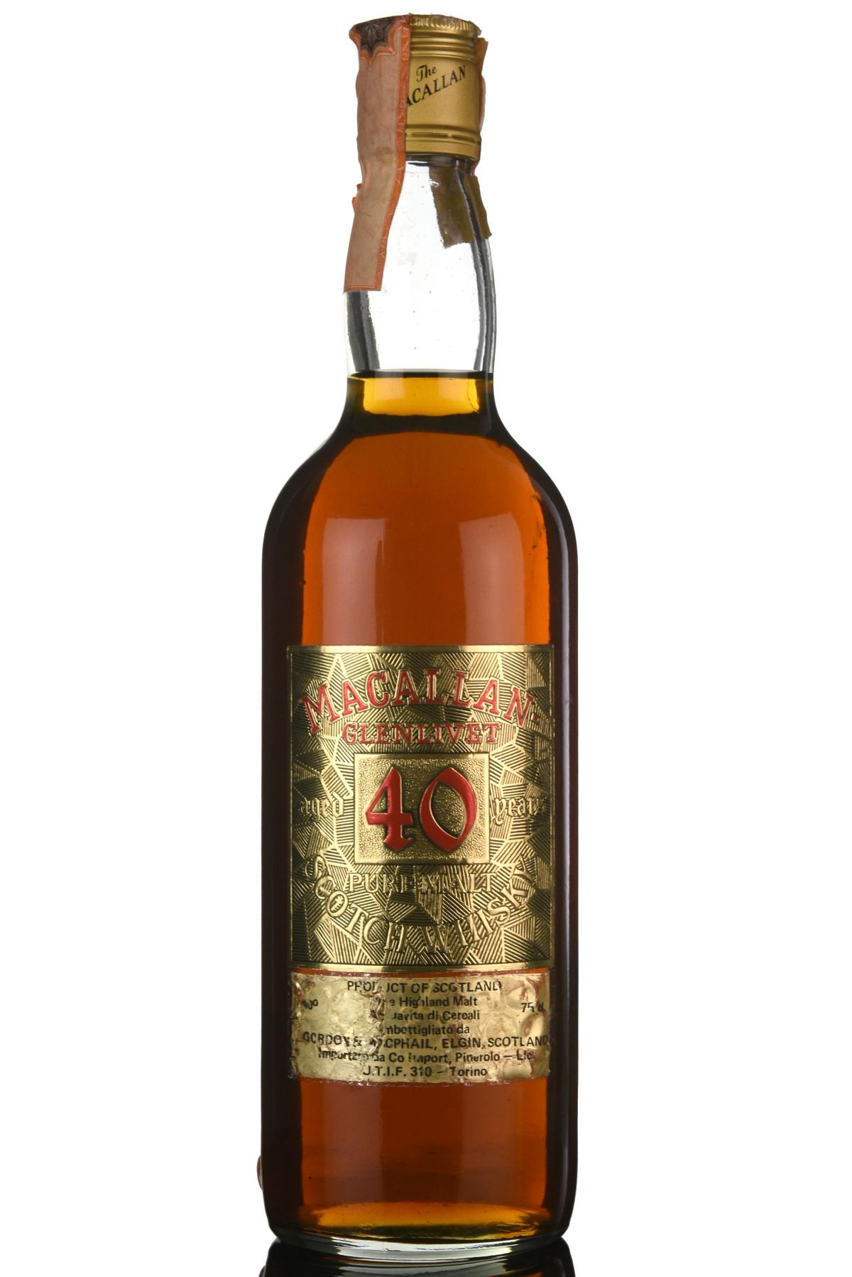 Macallan-Glenlivet 40 Year Old - Gordon & MacPhail - Pinerolo Import - 1980s