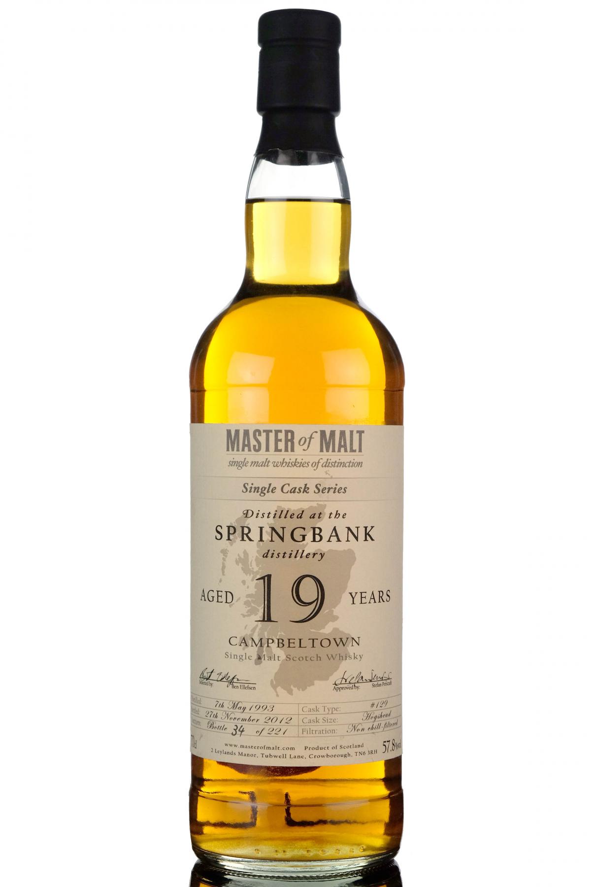 Springbank 1993 - 2012 19 Master Of Malt Single Cask
