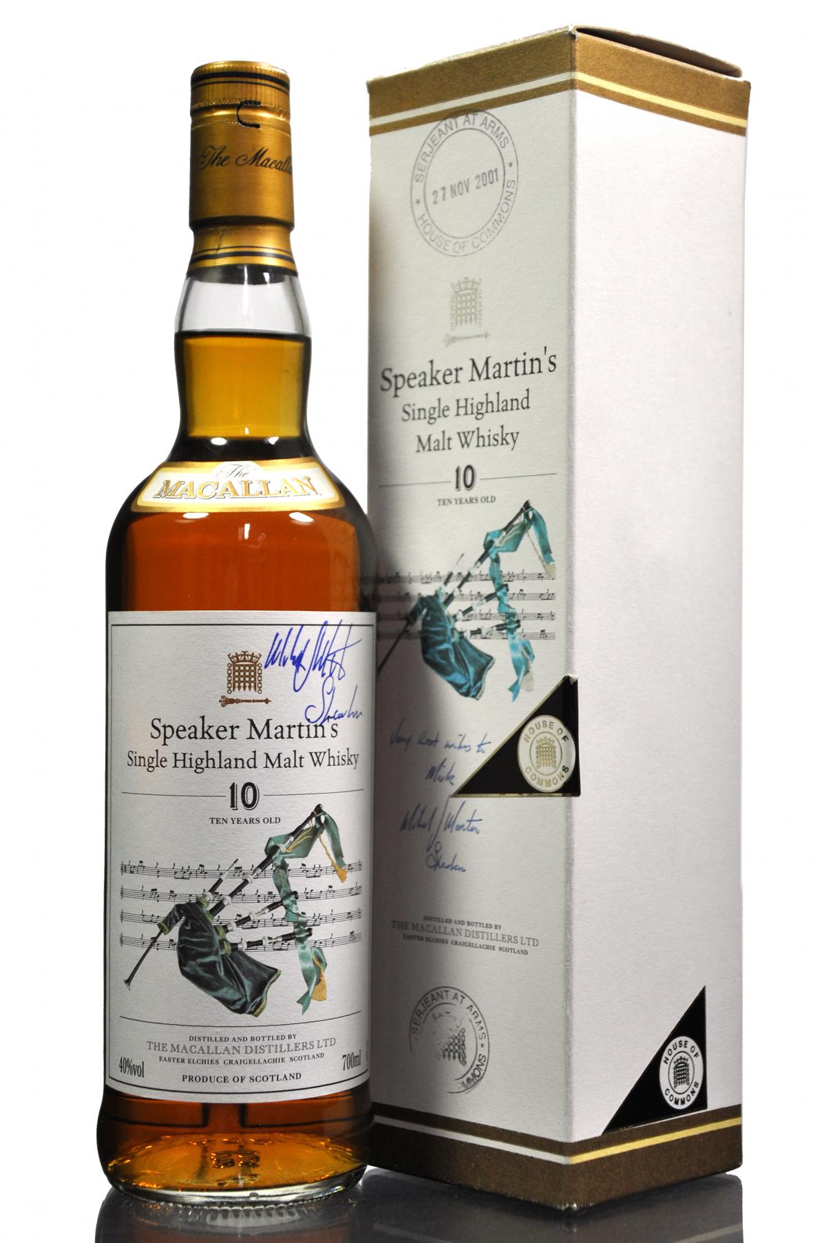 Macallan 10 Year Old - Speaker Martins - Signed Bottle