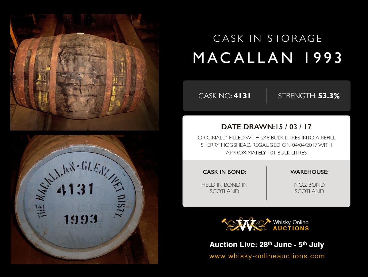 1 Sherry Hogshead Of Macallan 1993 - Cask 4131 - Held In Bond