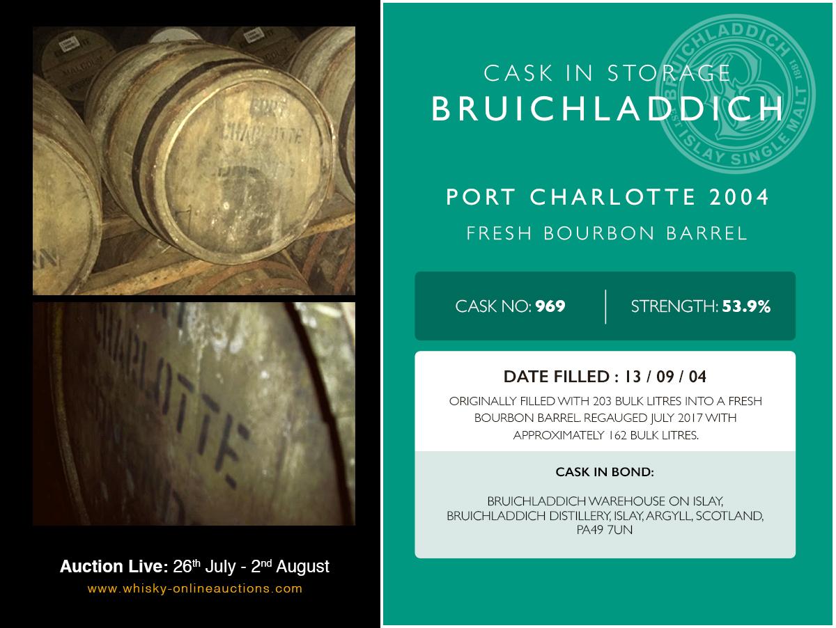 1 Fresh Bourbon Barrel Of Port Charlotte 2004 - Cask 969 - Held In Bond