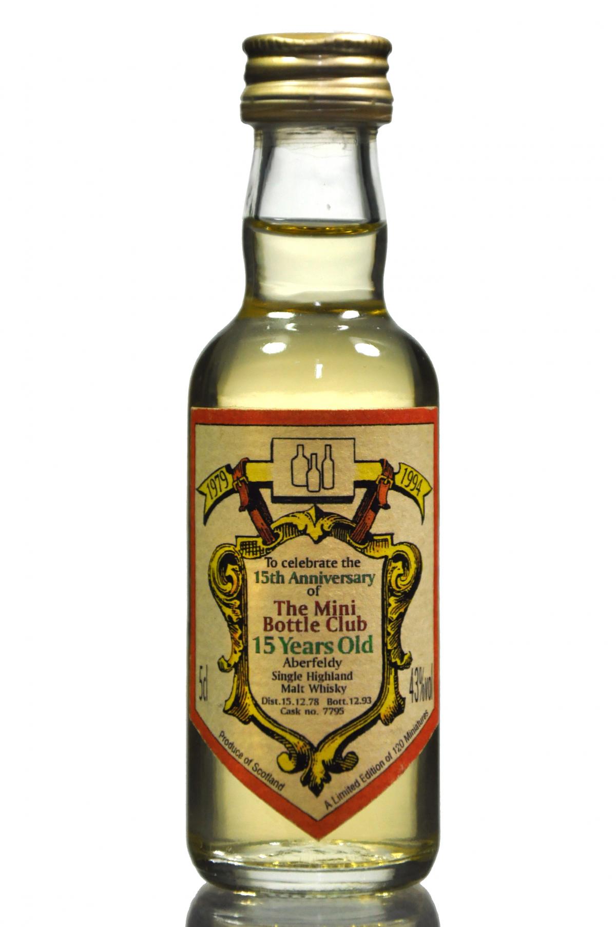 ABERFELDY 1978-1993 - 15 YEAR OLD - 15TH ANNIVERSARY OF THE MINI BOTTLE CLUB MINIATURE