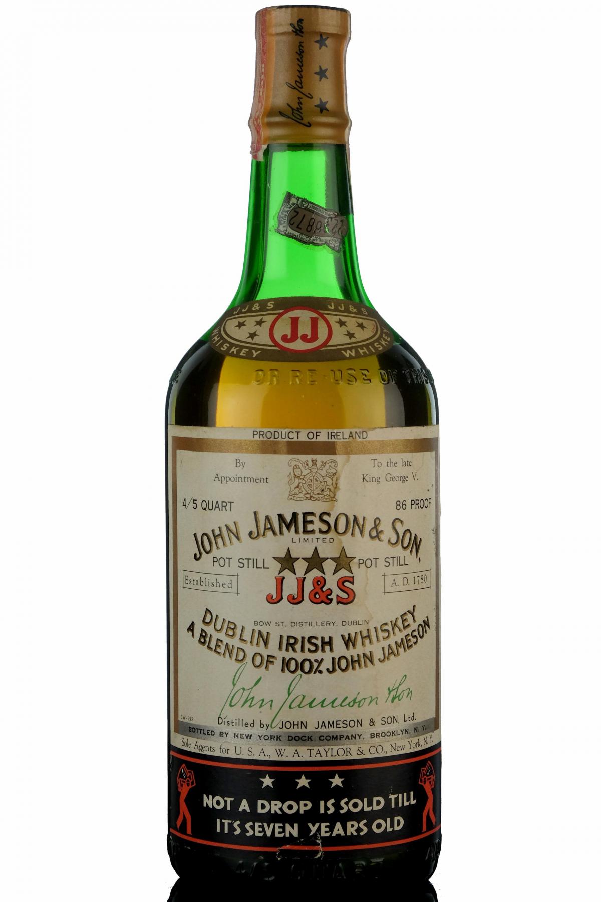 Jjs Jameson 7 Irish Liqueur Whiskey Late 1930s