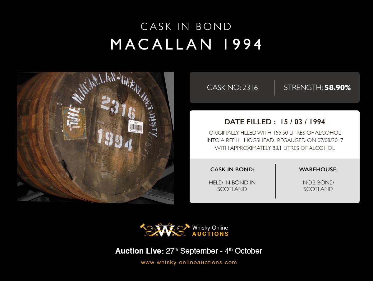 1 Refill Sherry Hogshead Of Macallan 1994 - Cask 2316 - Held In Bond