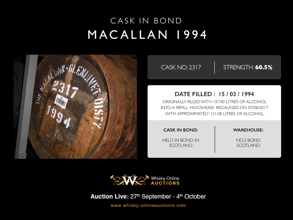 1 Refill Sherry Hogshead Of Macallan 1994 - Cask 2317 - Held In Bond