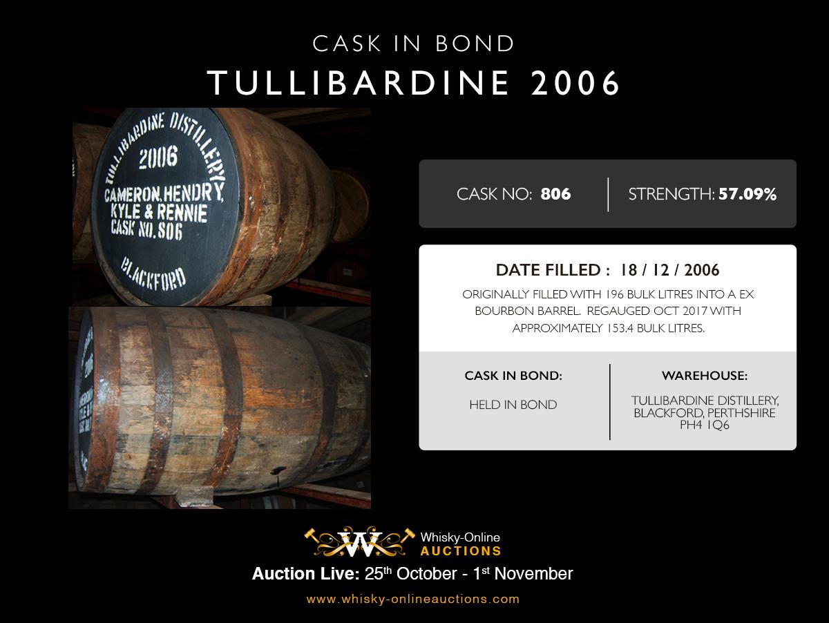 1 Bourbon Barrel Of Tullibardine 2006 - Cask 806 - Held In Bond