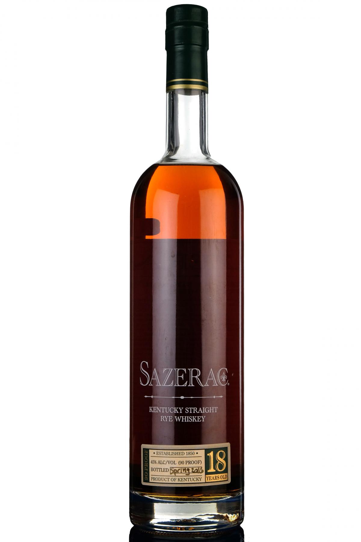 Sazerac 18 Year Old - Spring 2016 - Kentucky Straight Rye Whiskey