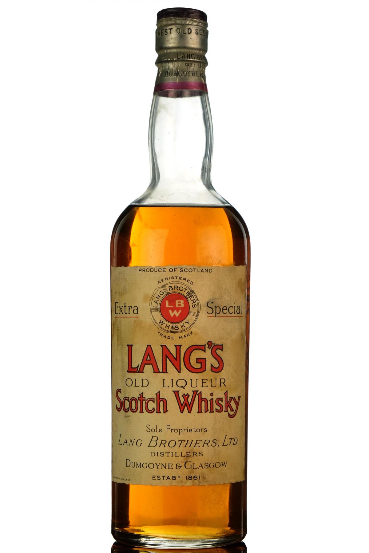 Langs Extra Special Old Liqueur Scotch Whisky  1940s