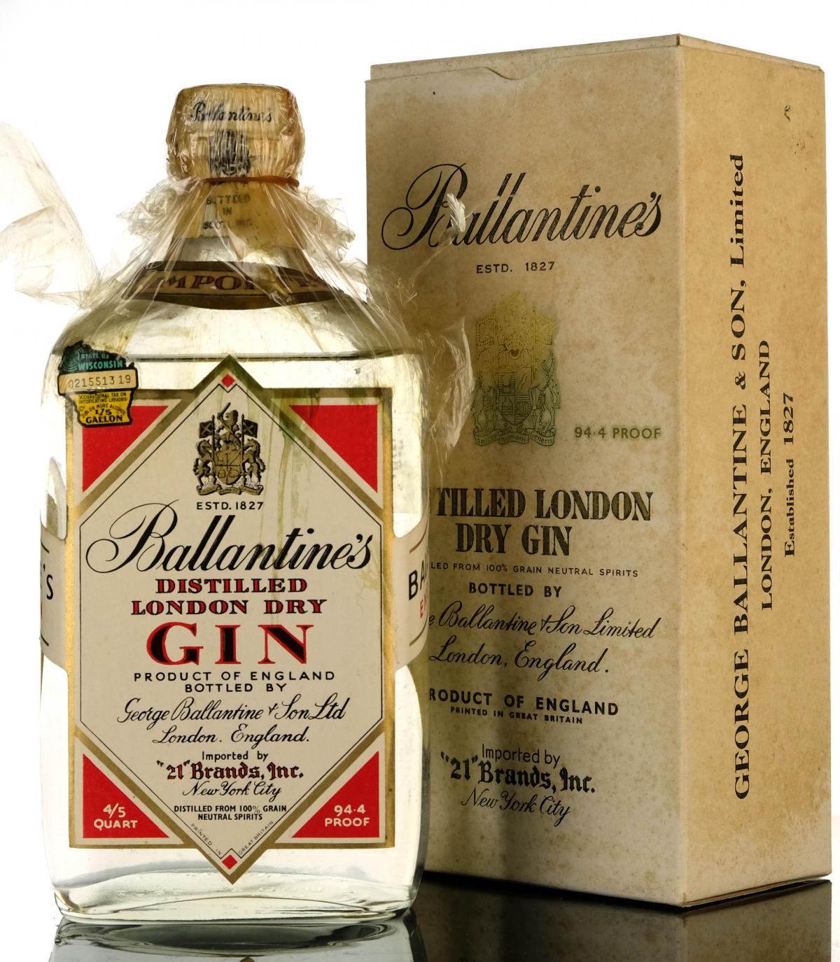 Ballantines Distilled London Dry Gin - 1940s