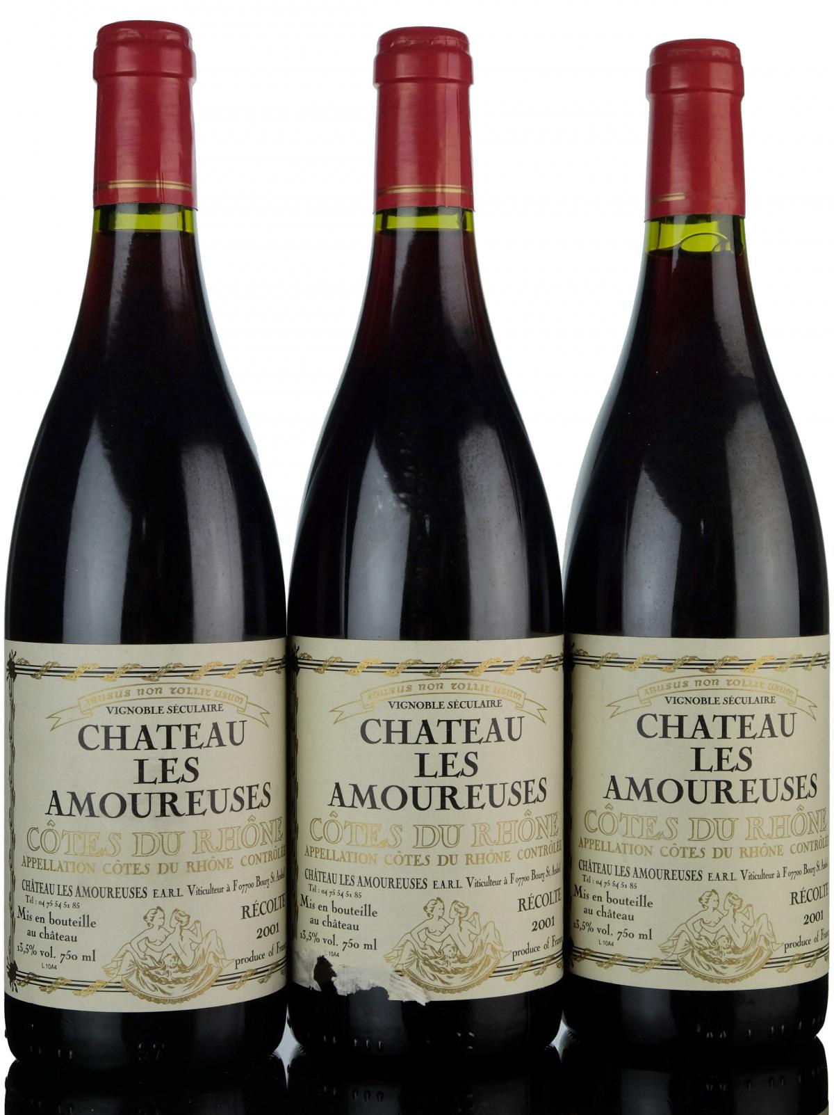 3 x Chateau Les Amoureuses 2001 - Cotes De Rhone Wine