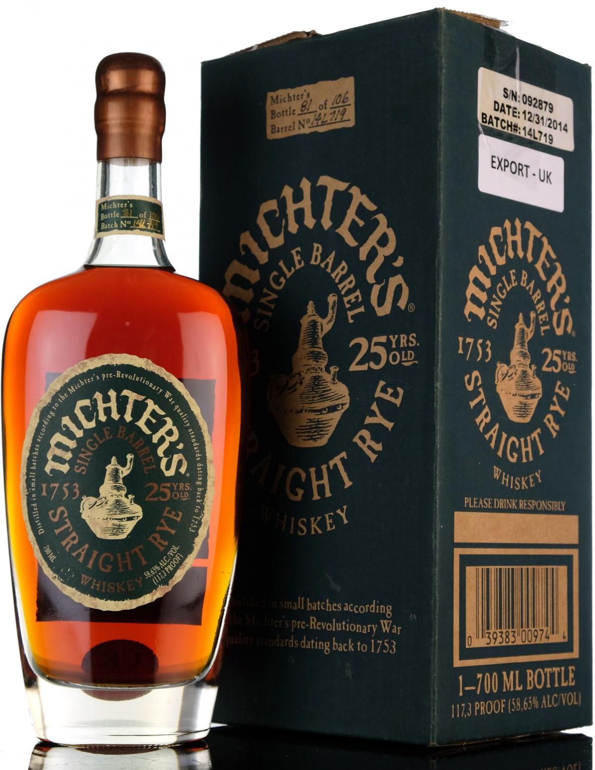 Michters 25 Year Old - Kentucky Straight Bourbon Whiskey