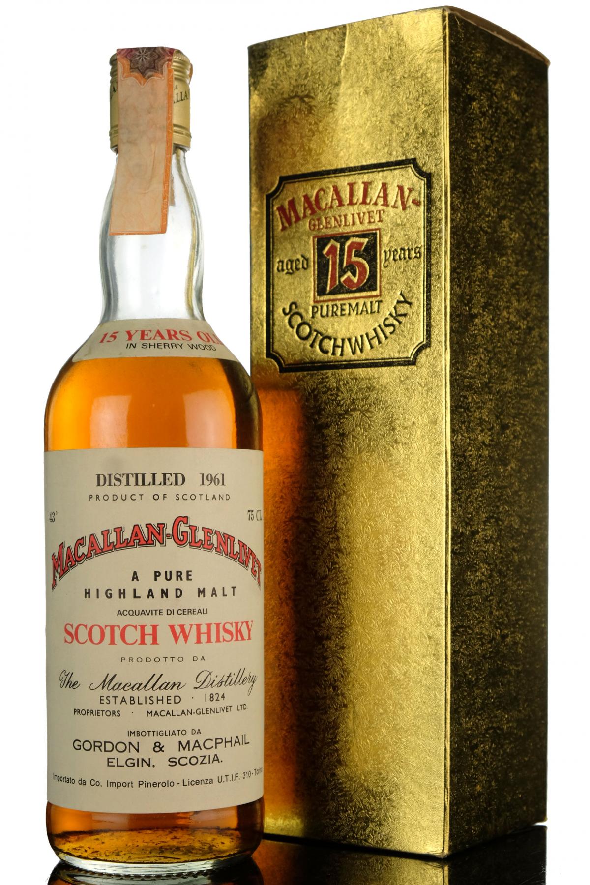 Macallan-Glenlivet 1961 - 15 Year Old - Gordon & MacPhail - Pinerolo Import