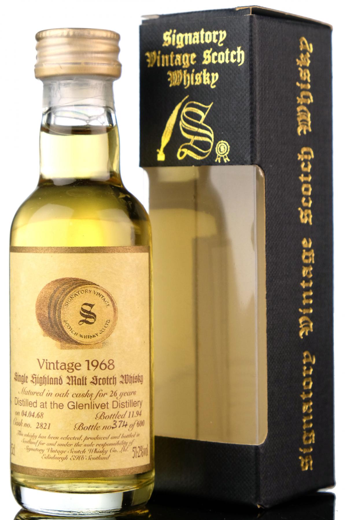 Glenlivet 1968-1994 - 26 Year Old - Signatory Vintage Miniature