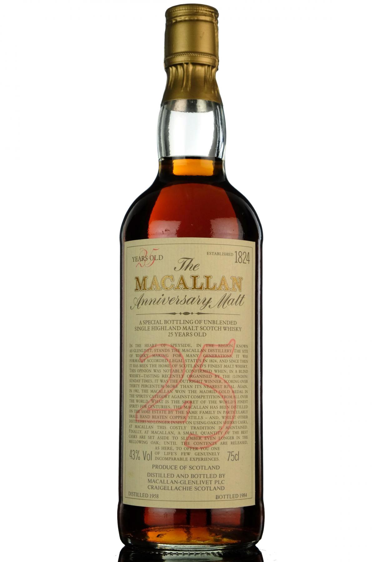 Macallan 1958-1984 - 25 Year Old Anniversary Malt