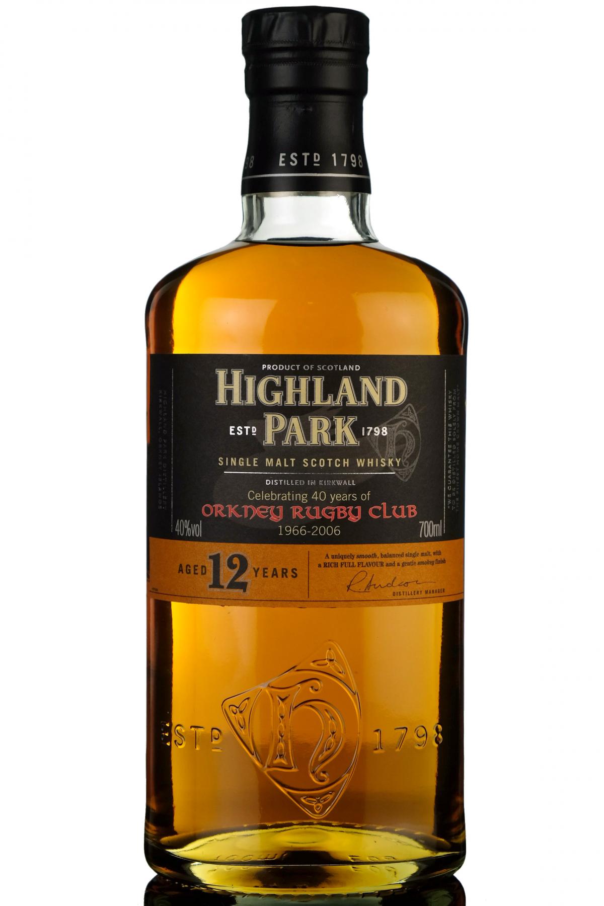 Highland Park 12 Year Old Celebrating 40 years od Orkney Rugby Club 19662006
