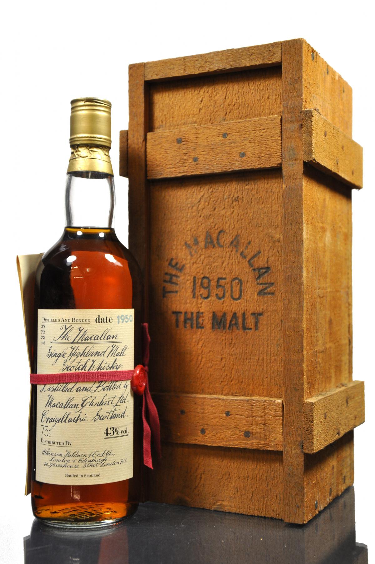 Macallan 1950 - Atkinson Baldwin & Co - Handwritten Label