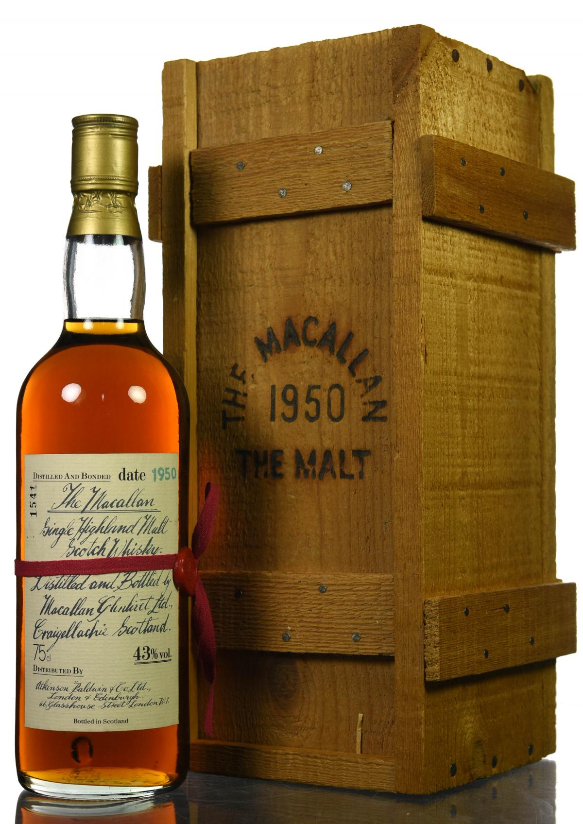 Macallan 1950 - Atkinson Baldwin & Co - Handwritten Label