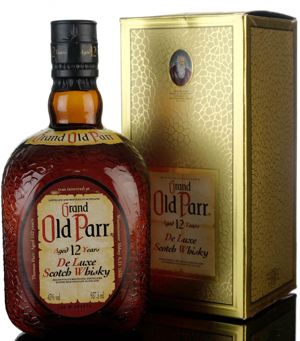 Grand Old Parr 12 Year Old - De Luxe - 1990s - 937.5ml