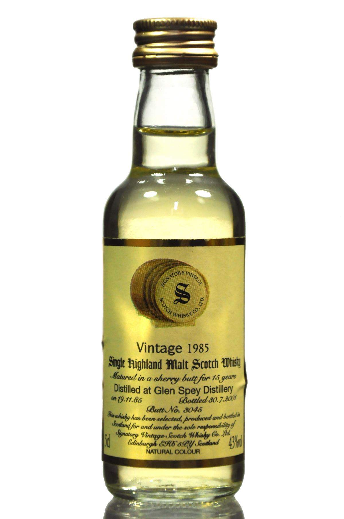 Glen Spey 1985-2001 - 15 Year Old - Signatory Vintage Miniature