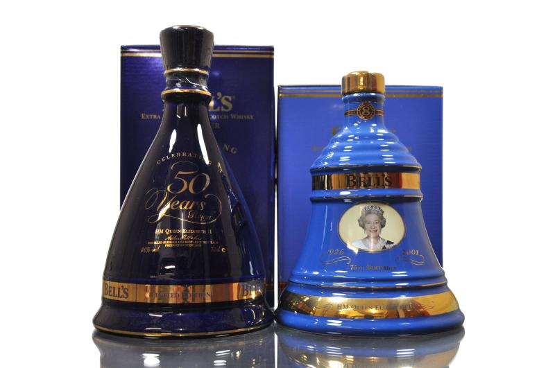 Bells Golden Jubilee Decanter 1952 - 2002 & Celebrating 75th Birthday HM Queen Elizabeth I