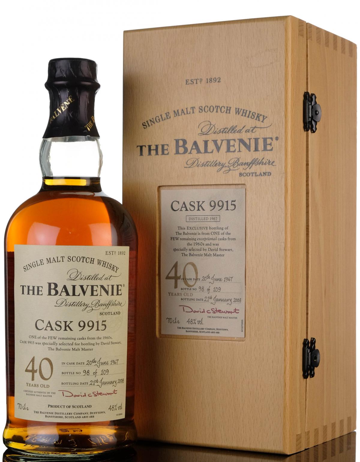 Balvenie 1967-2008 - 40 Year Old - Single Cask 9915 - 109 Bottles Only