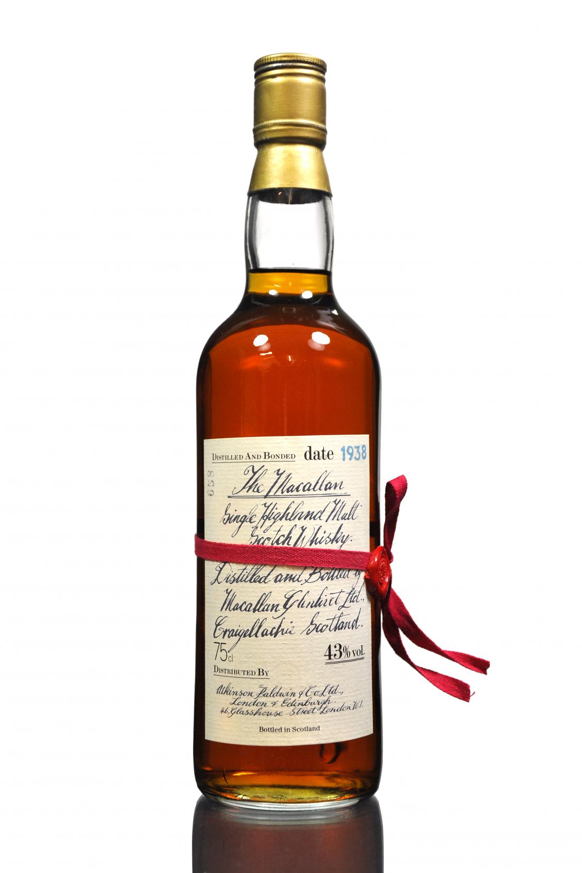 Macallan 1938 - Atkinson Baldwin & Co - Handwritten Label