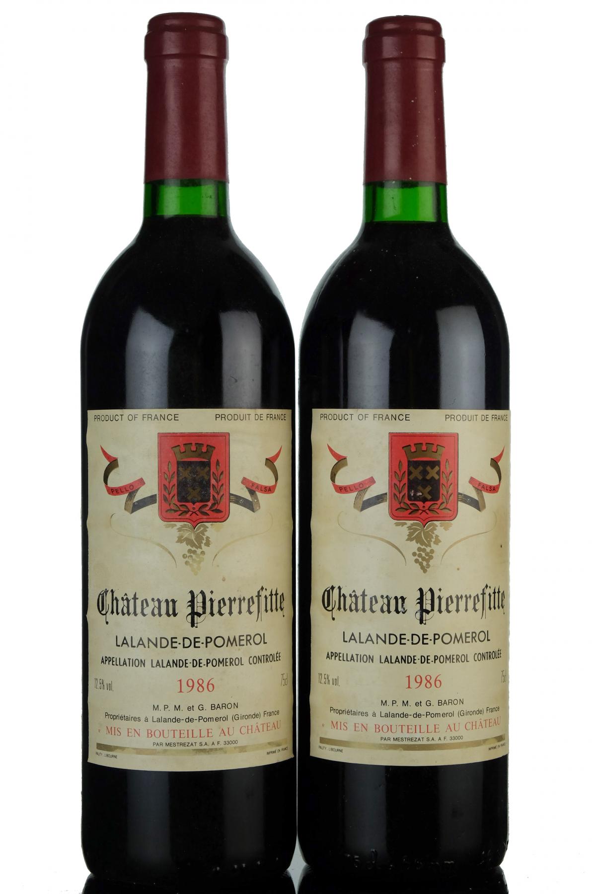 2 x Chateau Pierrefitte 1986 - Lalande De Pomerol Wine