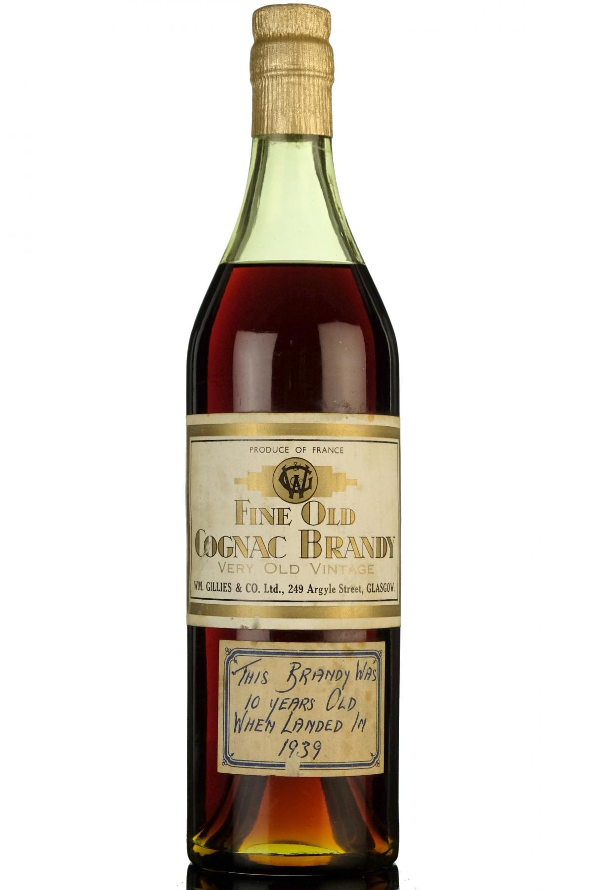 Fine Old Cognac Brandy  10 Year Old In 1939