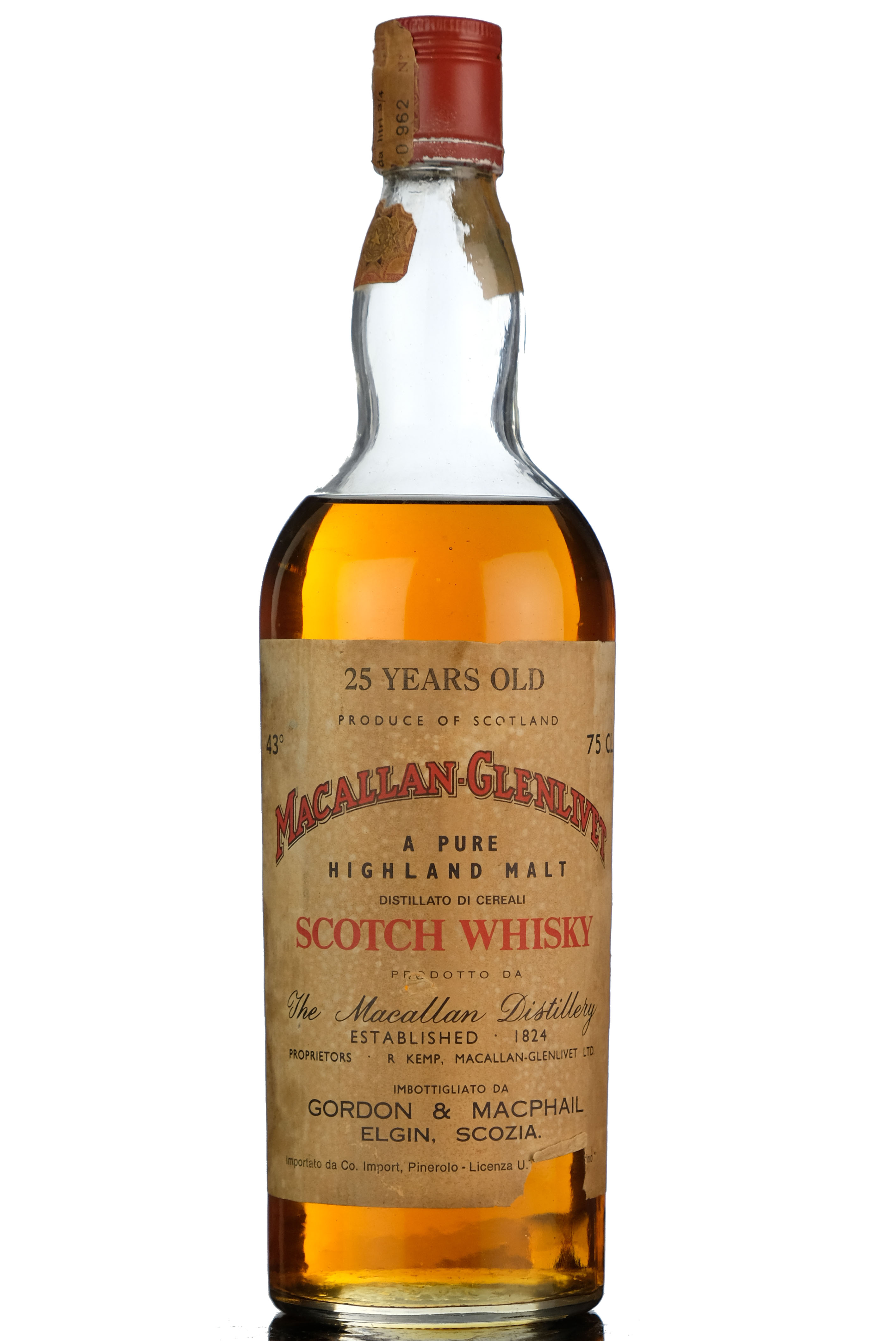MacallanGlenlivet 25 Year Old  Gordon  MacPhail  Pinerolo Import  1970s
