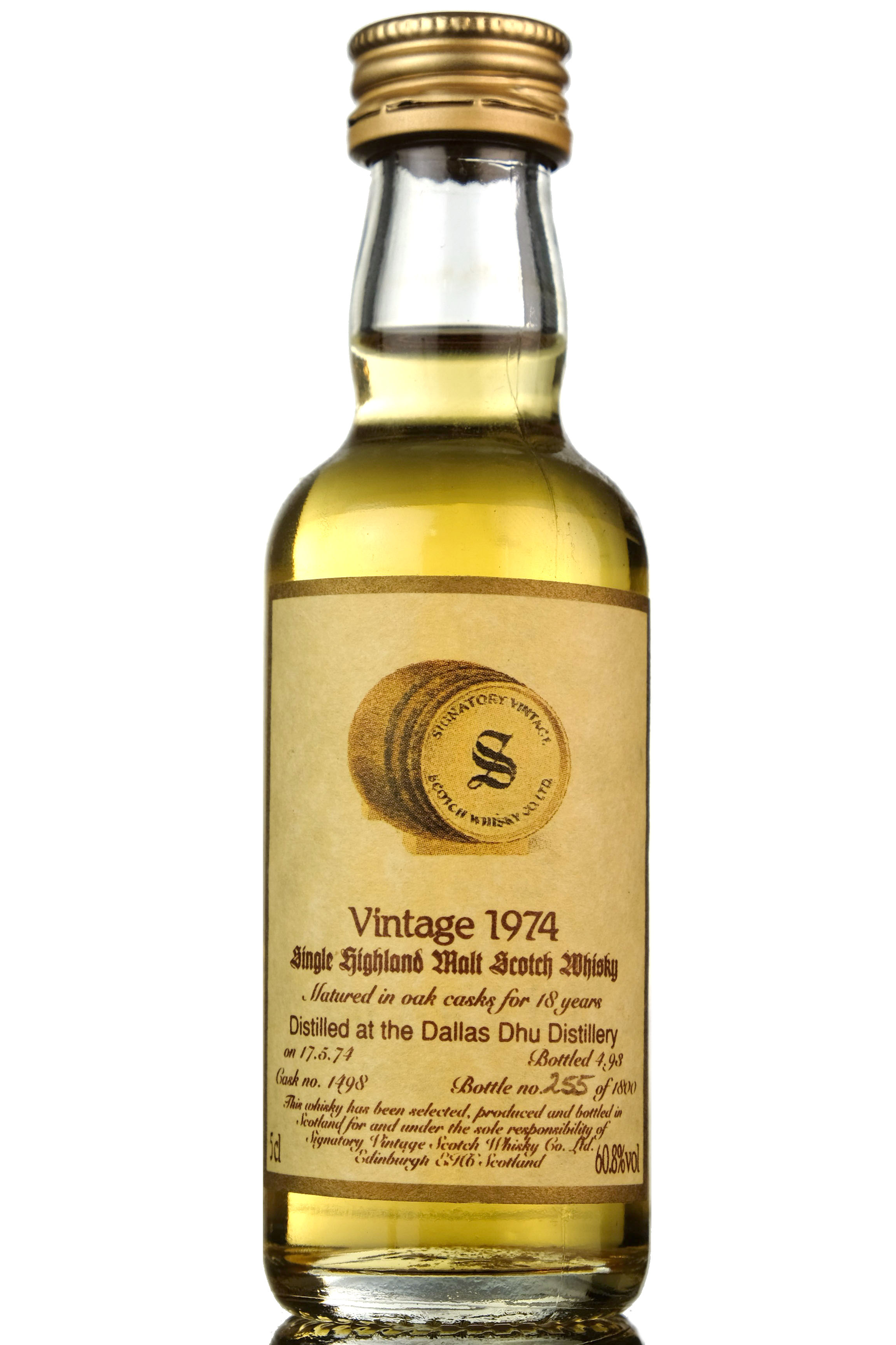 Dallas Dhu 1974-1993 - 18 Year Old - Signatory Vintage Miniature