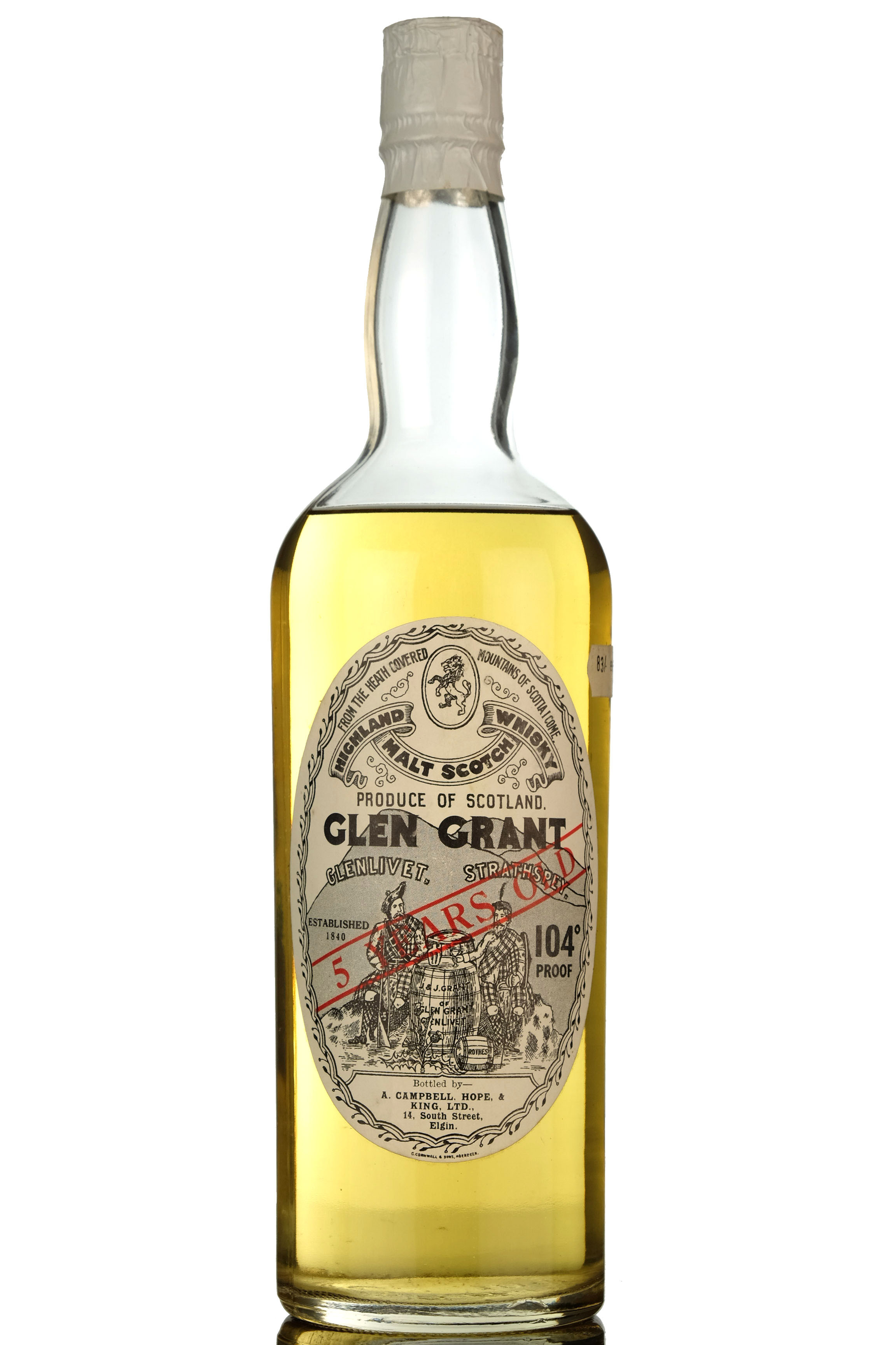 Glen Grant 5 Year Old Campbell Hope King 104 Proof 1950s