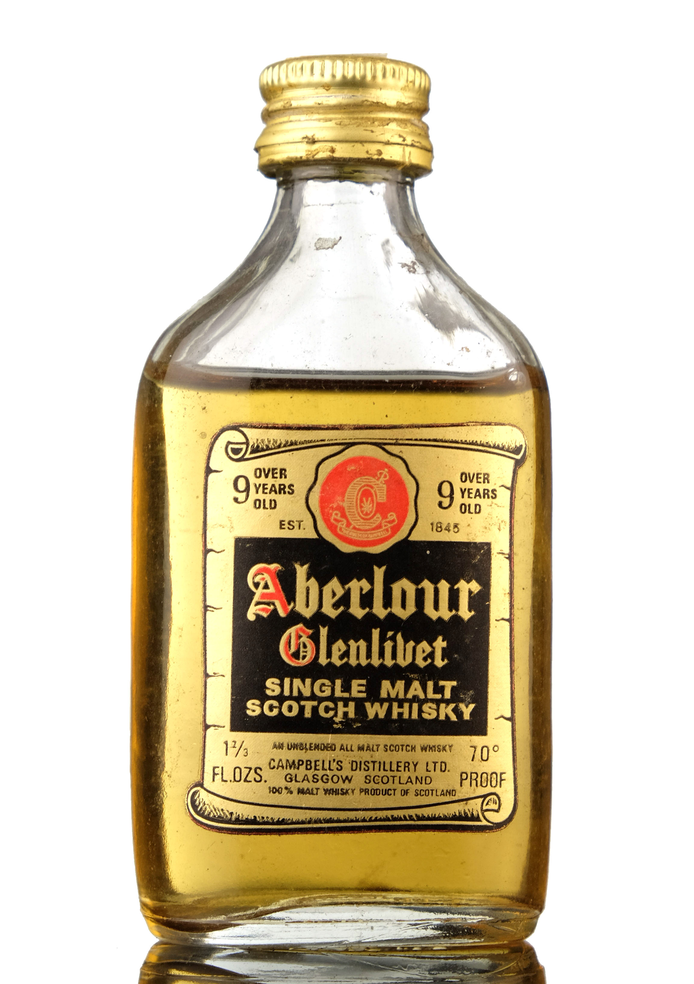 Aberlour-Glenlivet 9 Year Old - Flat Miniature - 1970s