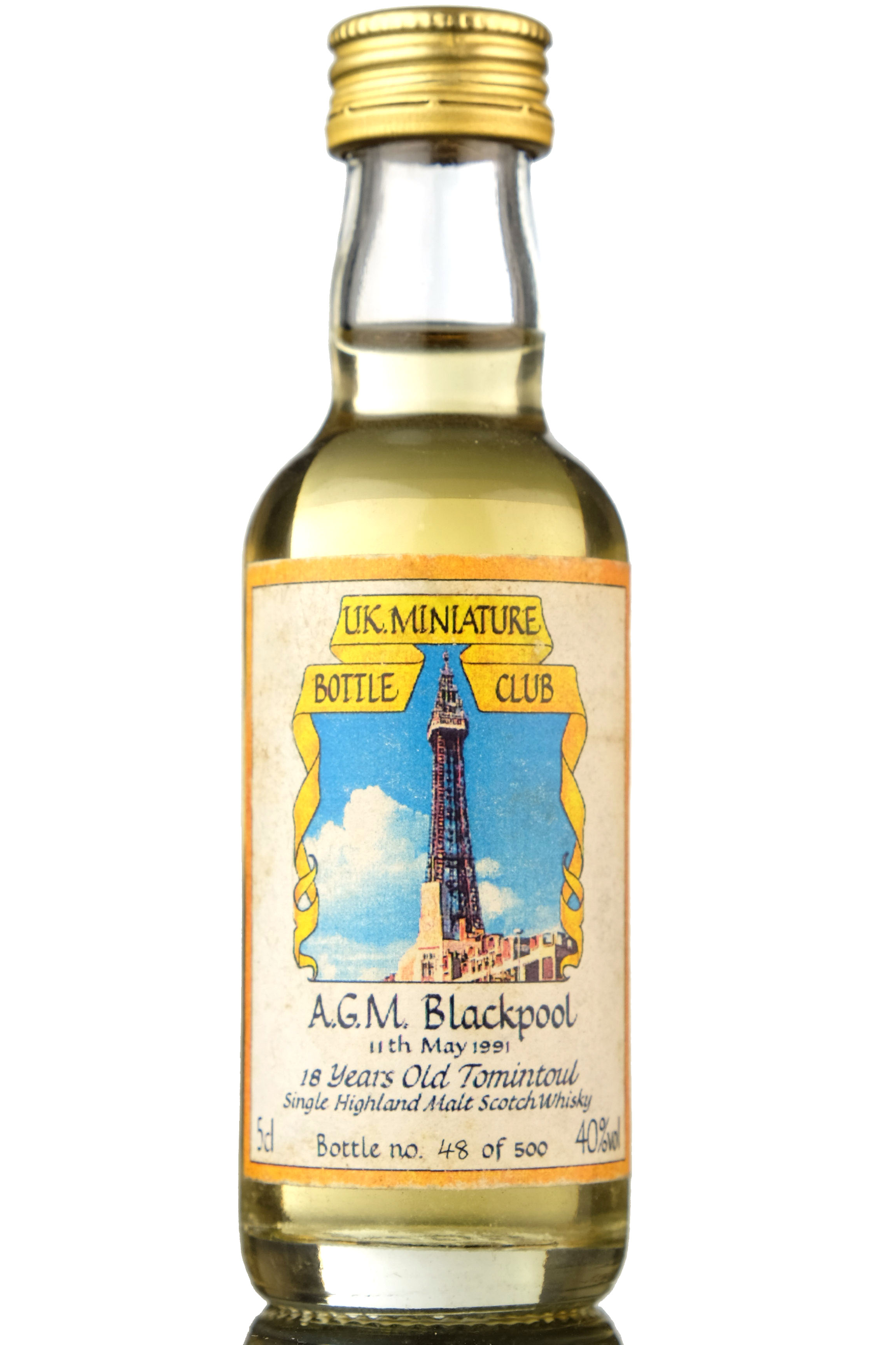 TOMINTOUL 18 YEAR OLD - A.G.M BLACKPOOL MINI BOTTLE CLUB MINIATURE
