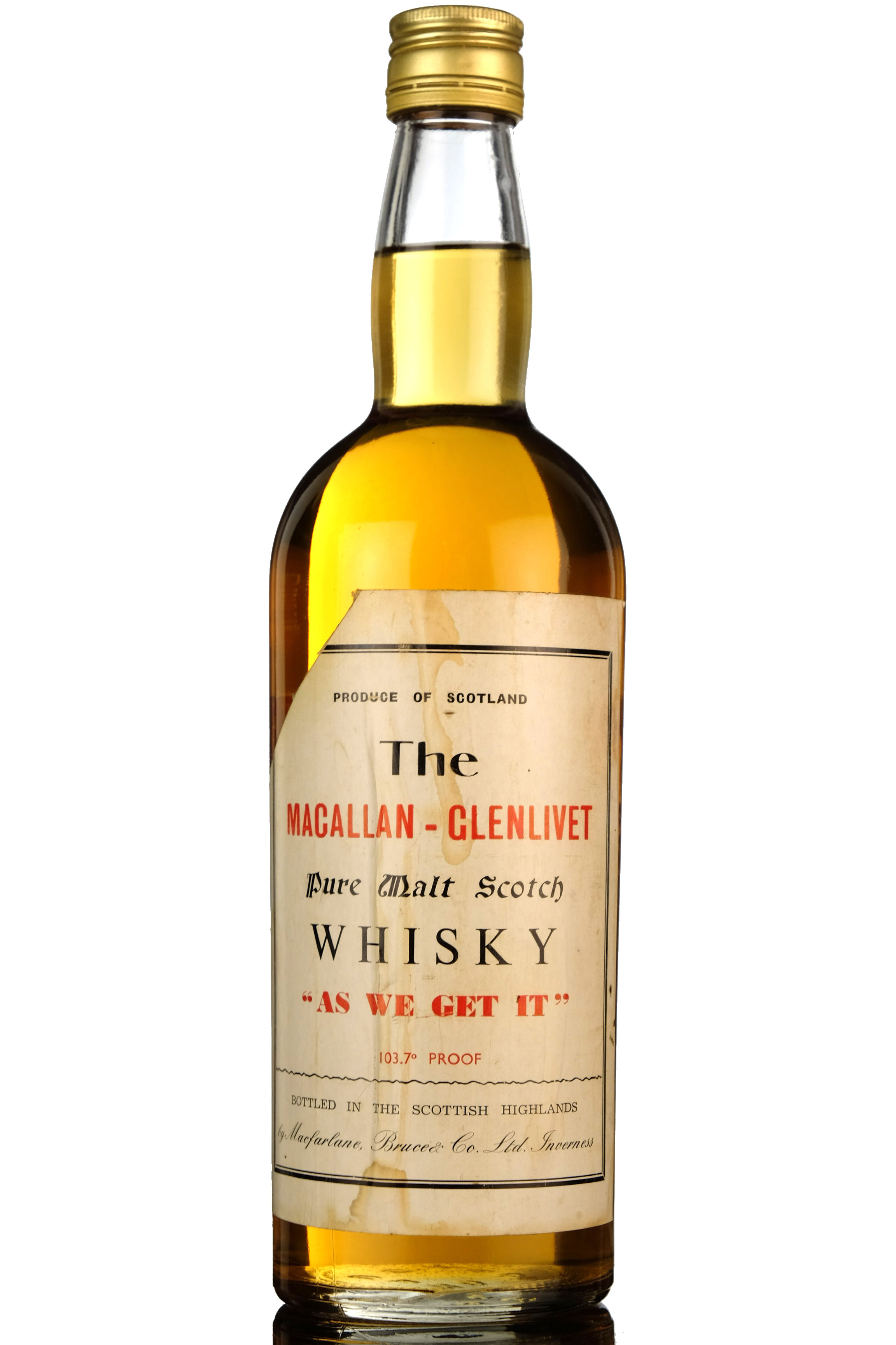 MacallanGlenlivet AS WE GET IT 1037 Proof 1960s