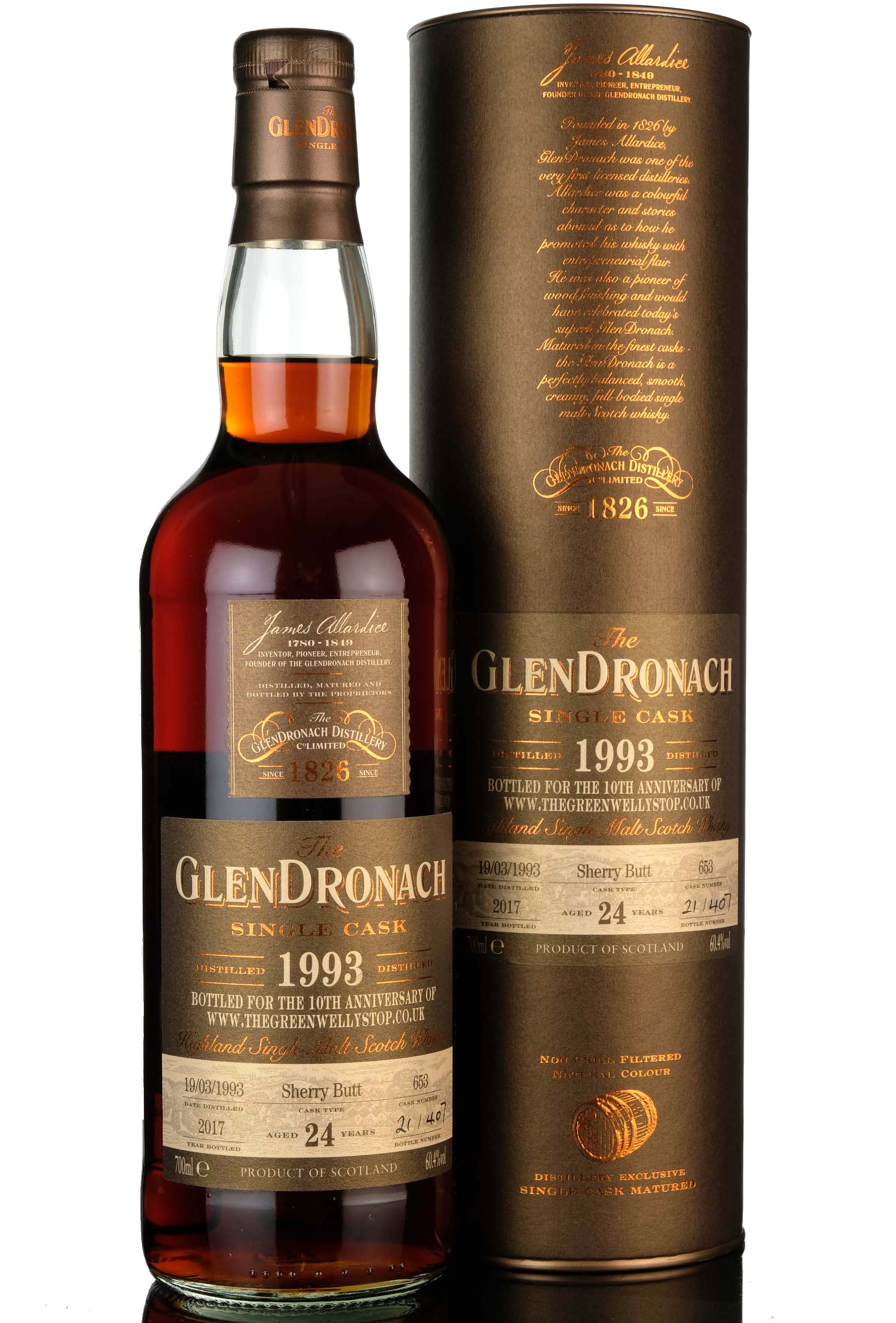 Glendronach 1993 - 2017 24 Single Cask 653 Green Welly Stop