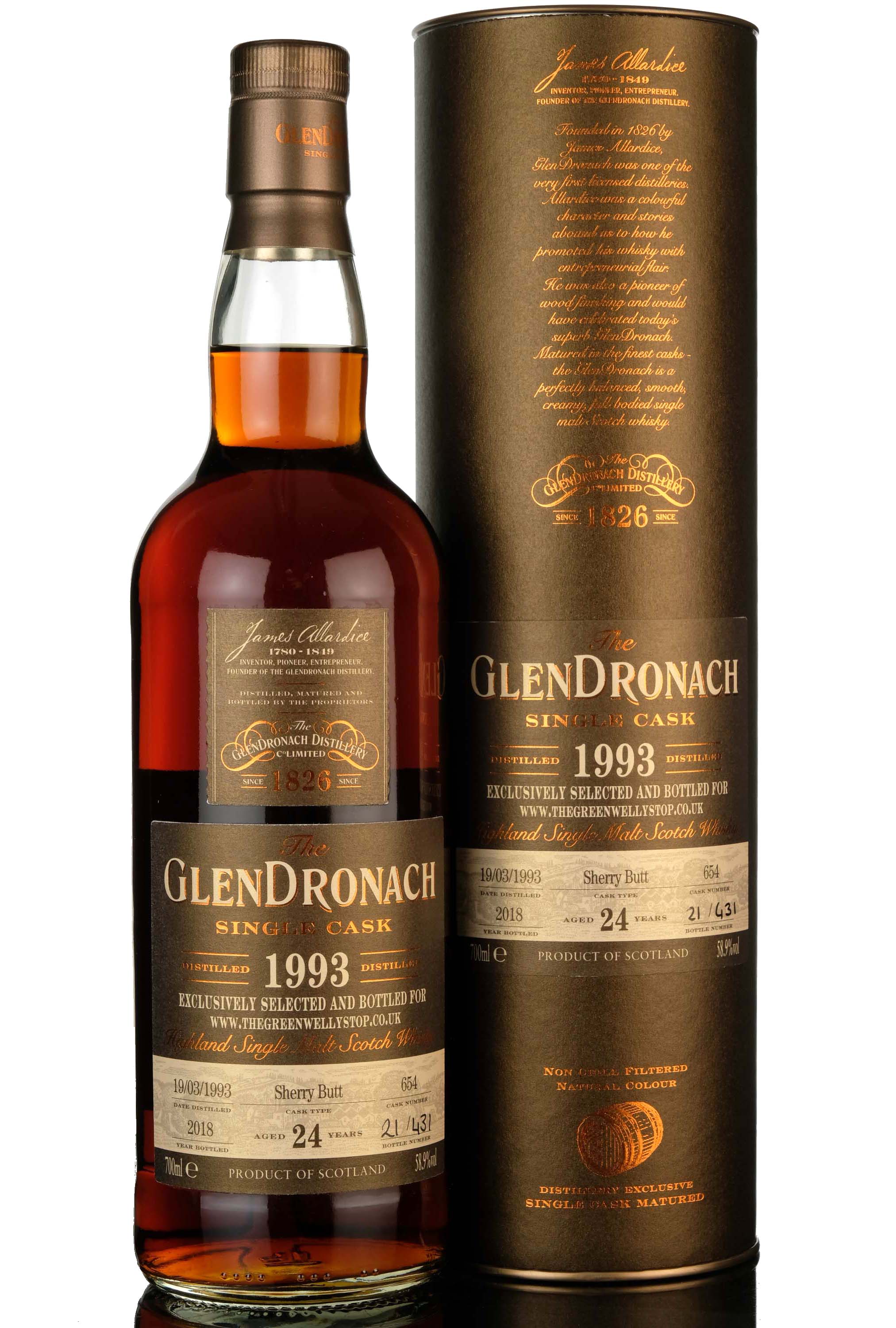 Glendronach 1993 - 2018 24 Single Cask 654 Green Welly Stop