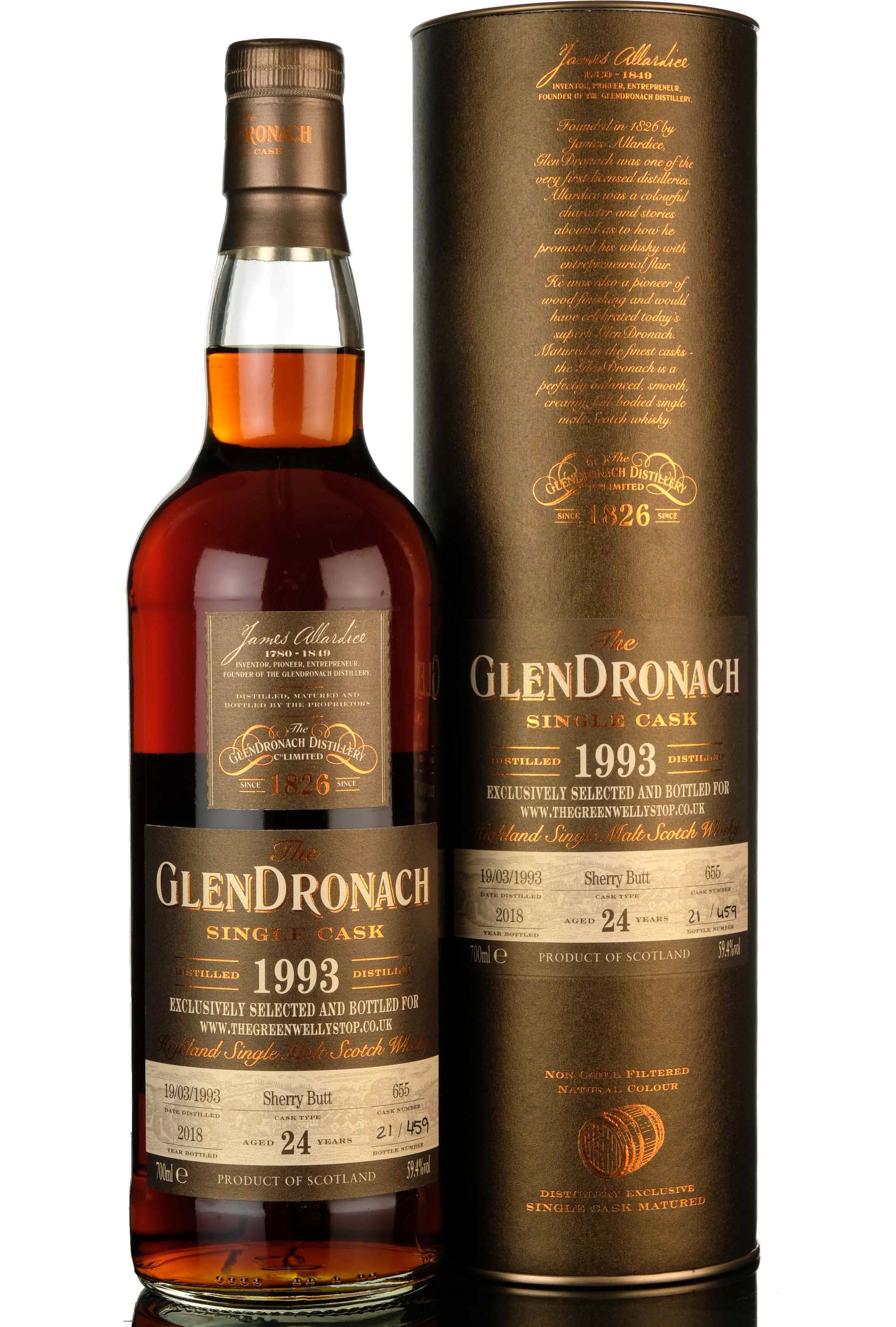 Glendronach 1993 - 2018 24 Single Cask 655 Green Welly Stop