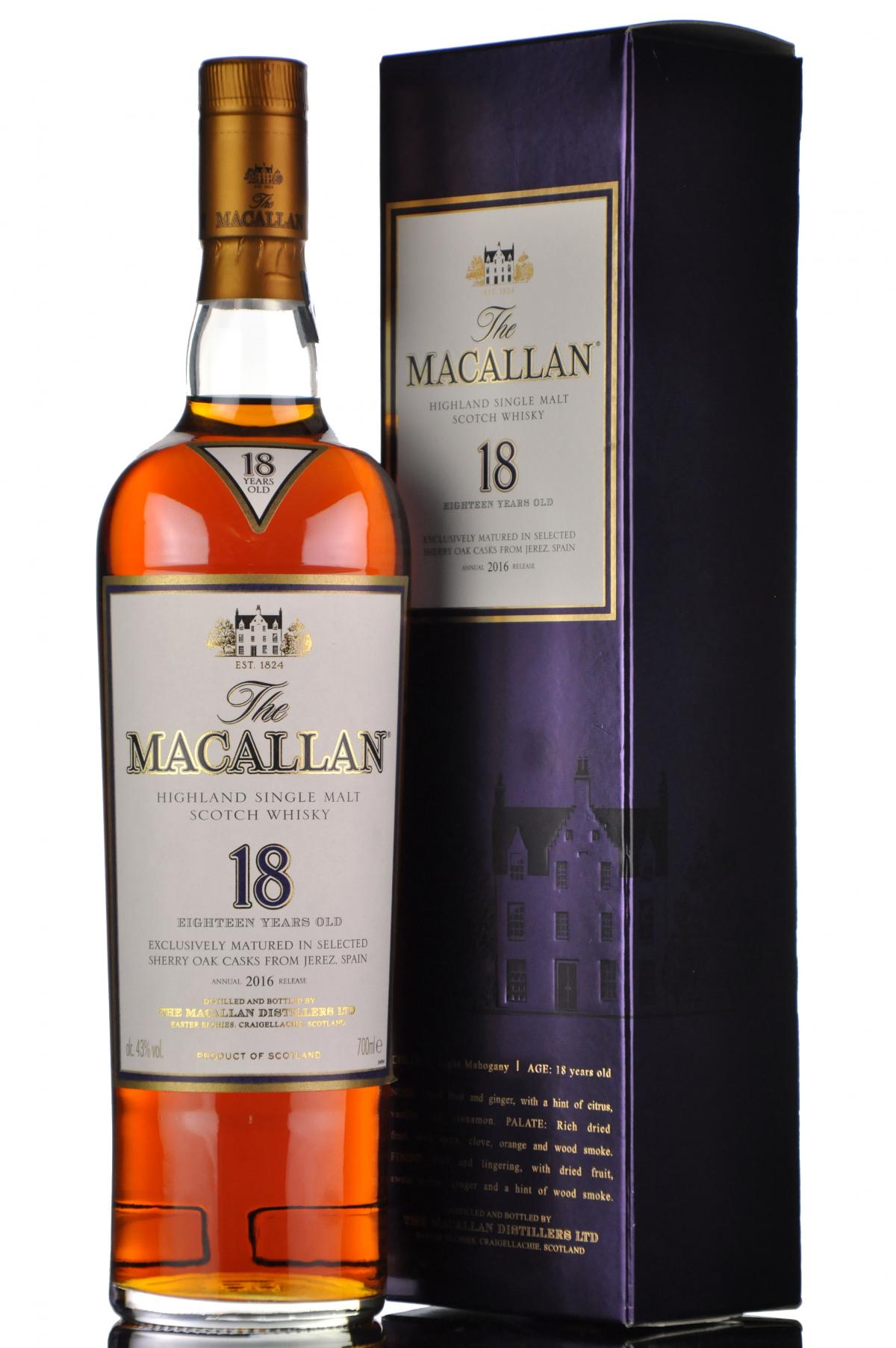 Macallan 18 Year Old - Sherry Cask - 2016 Release