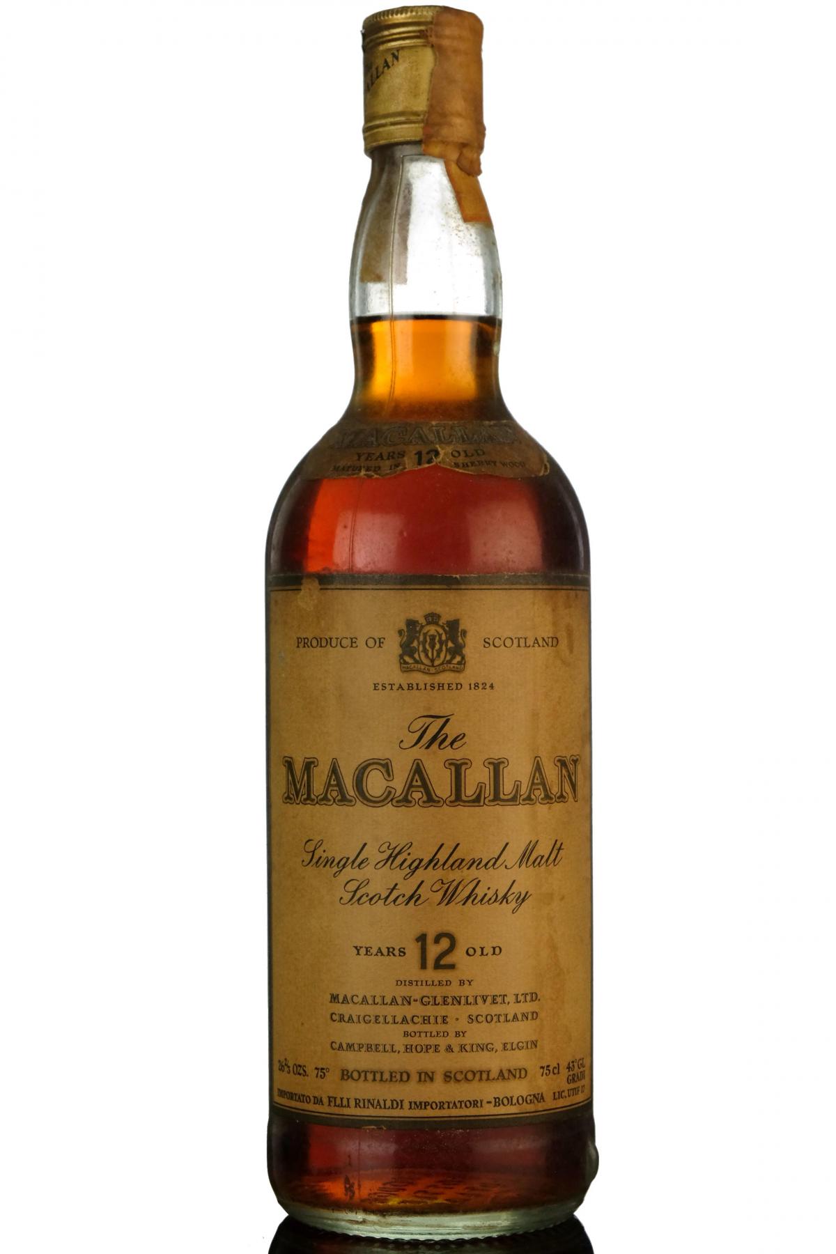 Macallan 12 Year Old Campbell Hope King Rinaldi Import 1970s