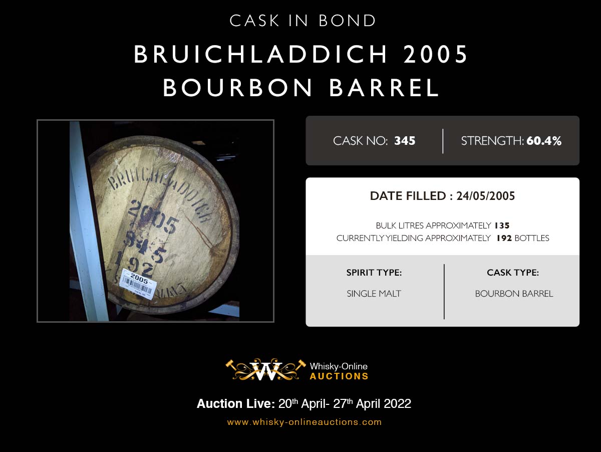 1 Bourbon Barrel Of Bruichladdich 2005 - Cask 345 - Held In Bond